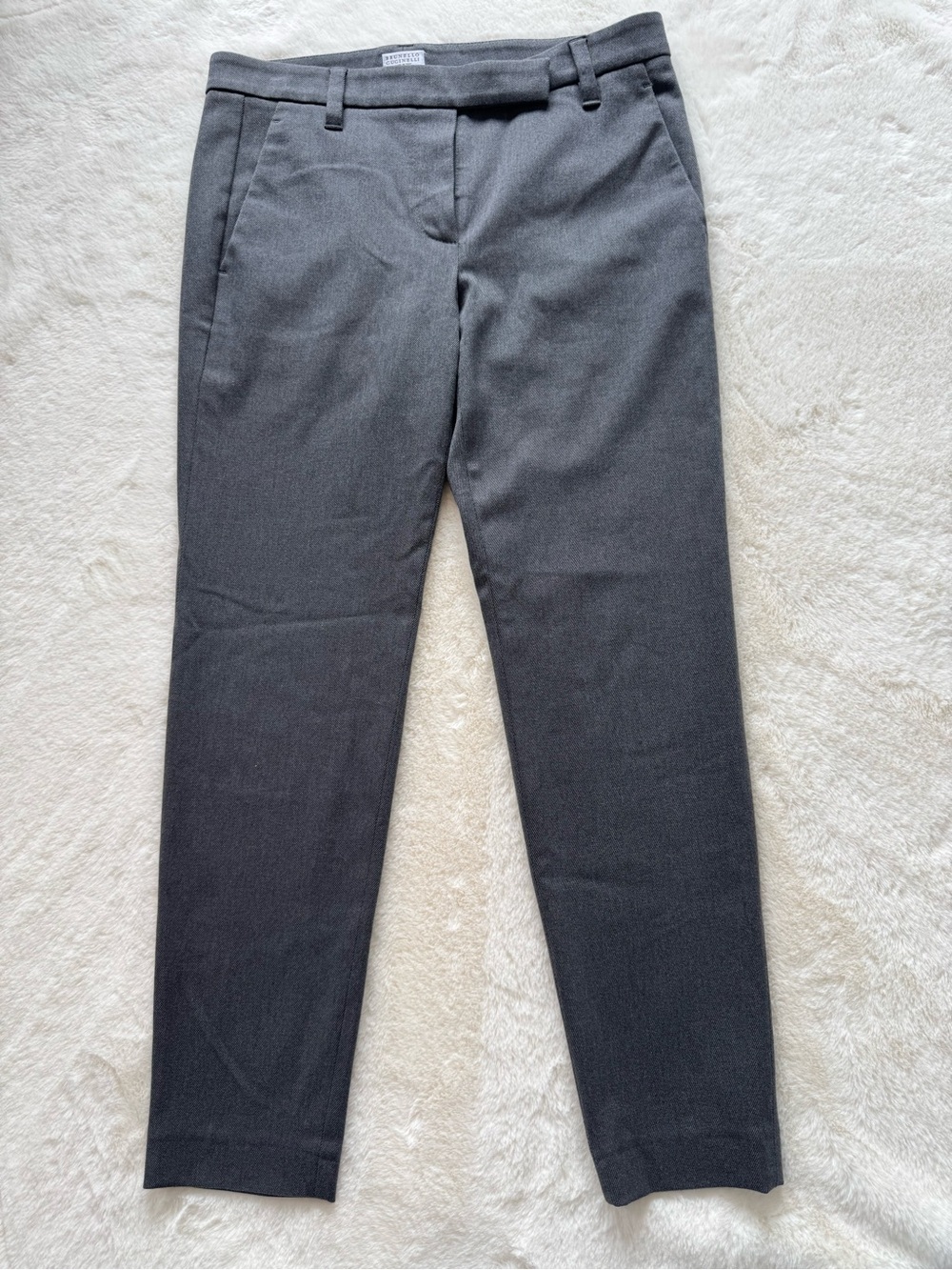 Brunello Cucinelli Grey Cotton Stretch Ankle Trousers Made in Italy Size 8